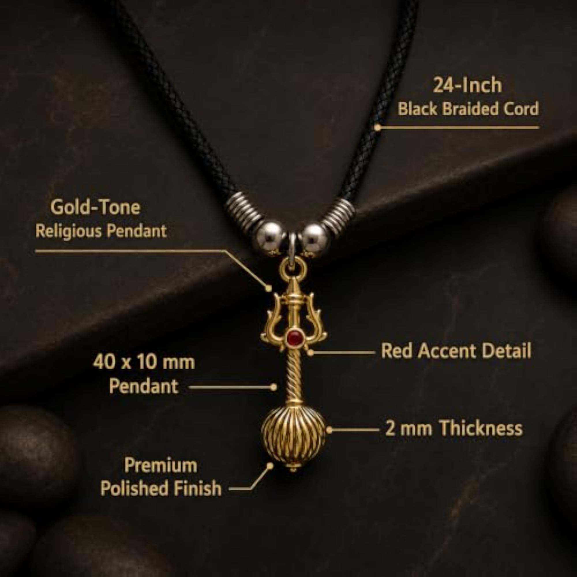 Alloy Gold Gada Mace Cord Pendant